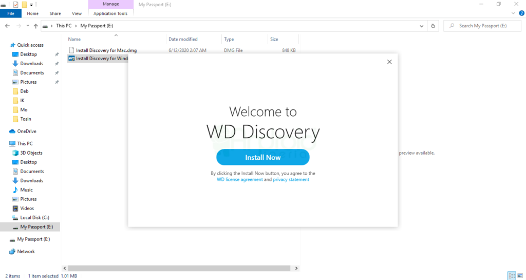 WD Discovery Welcome screen